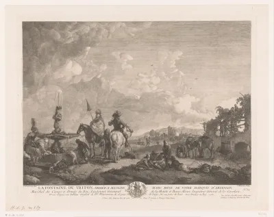 Landschap met figuren bij een fontein