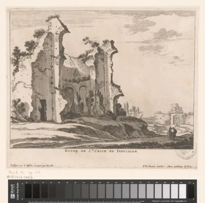 Landschap met figuren bij ruïne