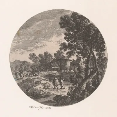 Landschap met figuren en brug