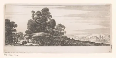 Landschap met figuren en ezel