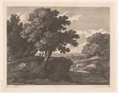 Landschap met figuren en honden