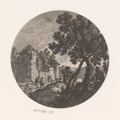 Landschap met figuren en huizen