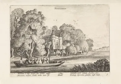 Landschap met figuren in een trekschuit: september