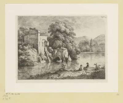 Landschap met figuren langs de rivier de Ain