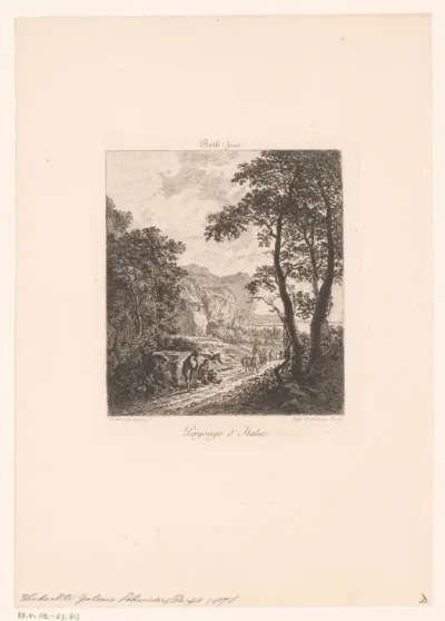 Landschap met figuren langs een pad