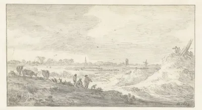 Landschap met figuren op een duin
