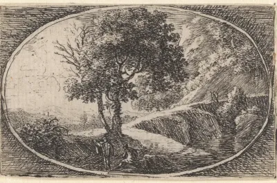 Landschap met figuren op een slingerend pad