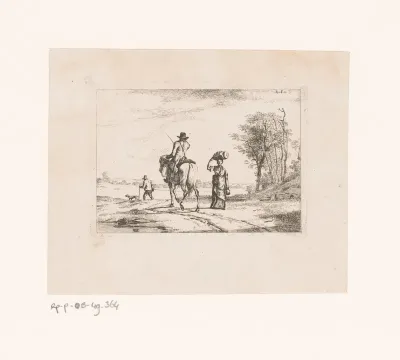 Landschap met figuren op een weg