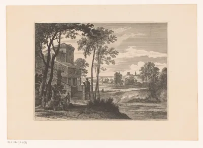 Landschap met figuren voor villa