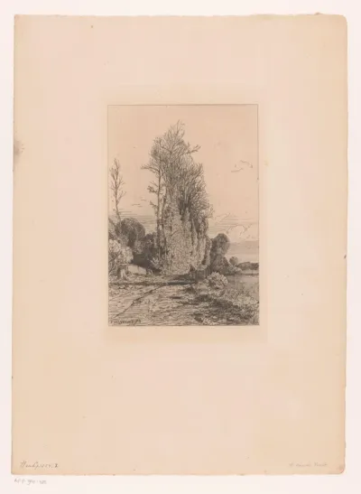 Landschap met figuur op een brug