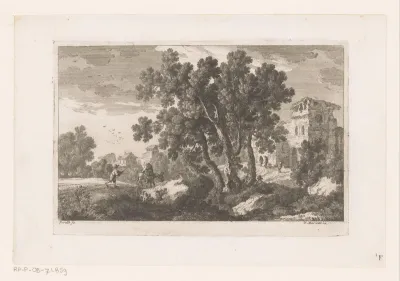 Landschap met figuur op lastdier