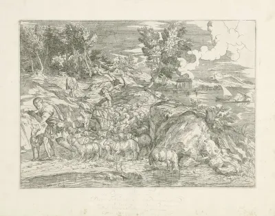 Landschap met fluitspelende herder
