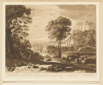 Landschap met fluitspelende herderin en vee bij een meer
