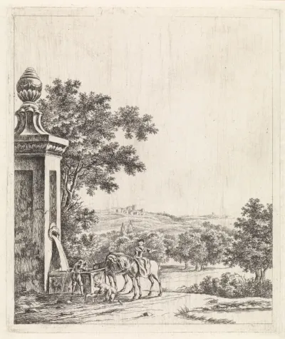 Landschap met fontein