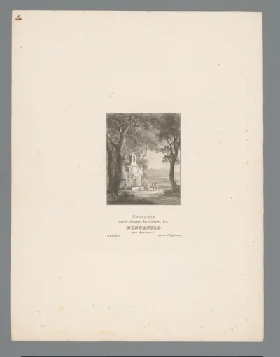 Landschap met fontein op de weg naar het klooster van Montenero bij Livorno
