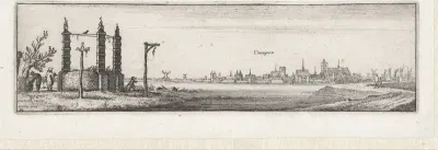 Landschap met galgen en gezicht op Kampen