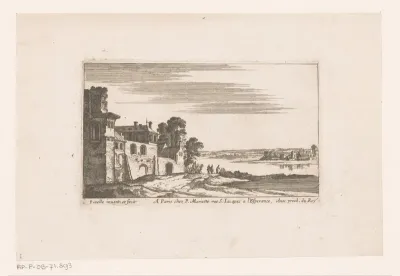 Landschap met gebouwen bij rivier