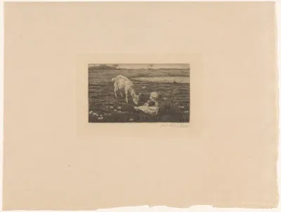 Landschap met geit en baby