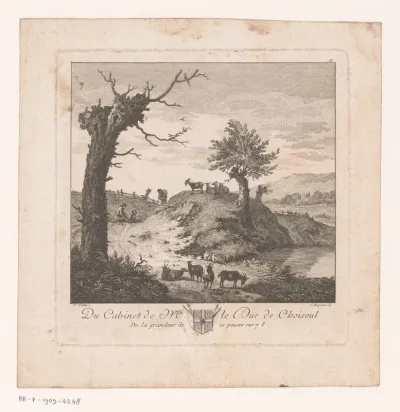 Landschap met geiten en twee mannen op een pad