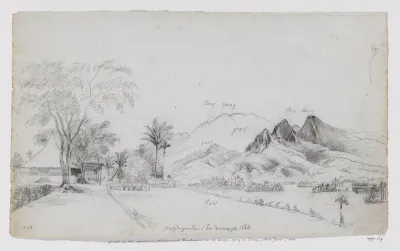 Landschap met gezicht op de pasanggrahan Bondowoso