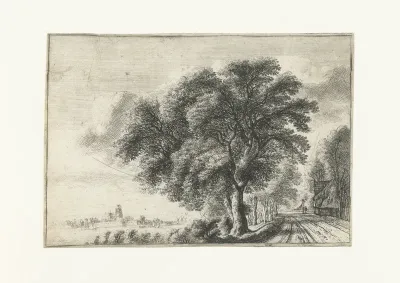 Landschap met gezicht op Dordrecht links