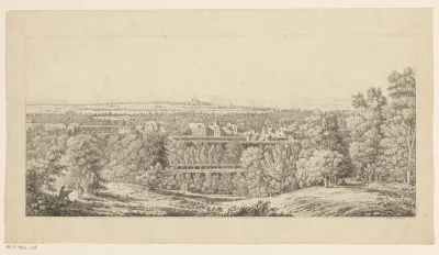 Landschap met gezicht op een dorp