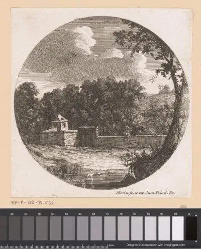 Landschap met gezicht op een ommuring