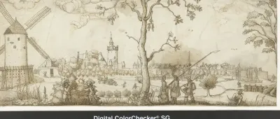 Landschap met gezicht op een stad