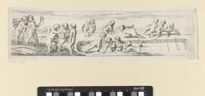 Landschap met groepjes spelende putti