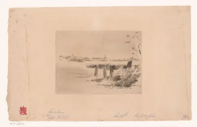 Landschap met hek en molen