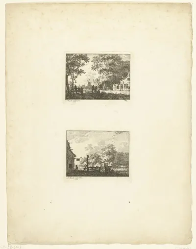 Landschap met hengelaar en landschap met kar voor herberg
