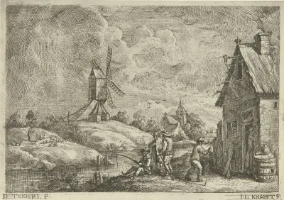 Landschap met herberg en een molen