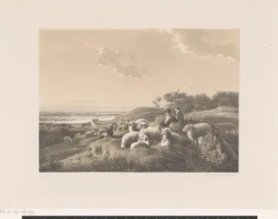 Landschap met herder en een kudde schapen