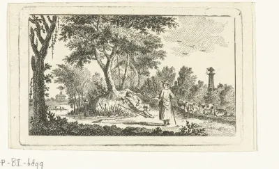 Landschap met herder en herderin