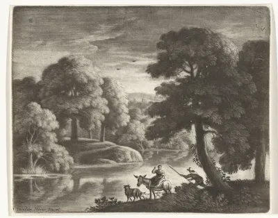 Landschap met herder en herderin
