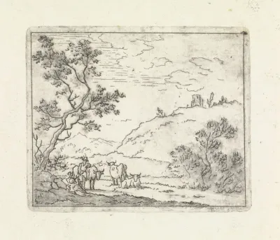 Landschap met herder en koeien