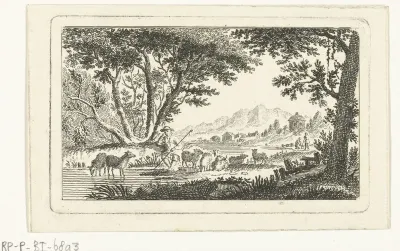 Landschap met herder en kudde schapen
