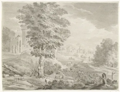 Landschap met herder en schapen