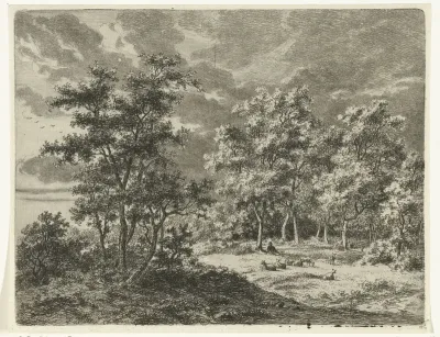Landschap met herder en zeven schapen