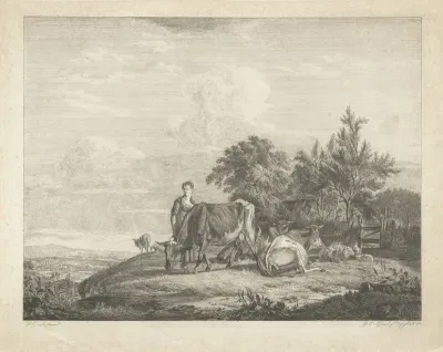 Landschap met herderin bij haar kudde