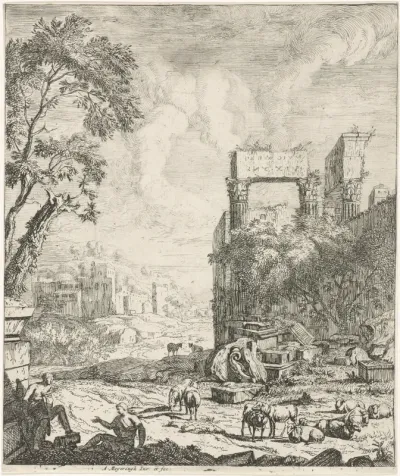 Landschap met herders en een kudde