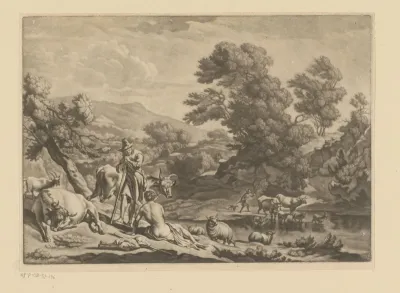 Landschap met herders en kudde