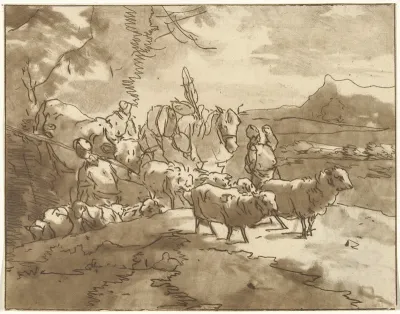 Landschap met herders en vee
