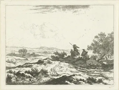 Landschap met herders op heuvel