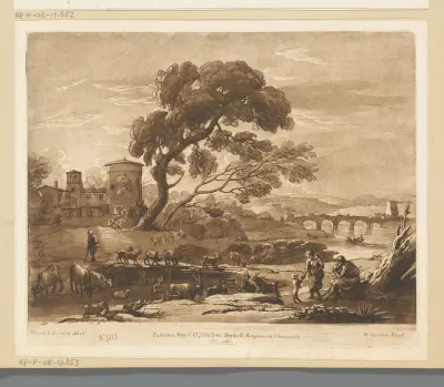 Landschap met herders, vee en de Milvische brug