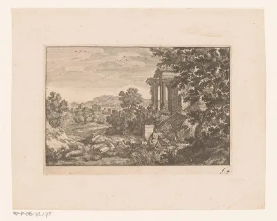 Landschap met heremiet bij ruïne