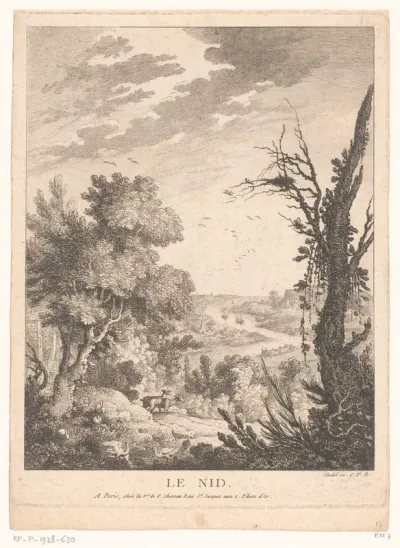 Landschap met herten, konijnen en vogels en op de achtergrond een rivier