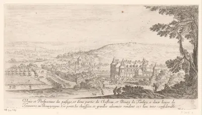 Landschap met het dorp Tanlay met rechts ervan het kasteel