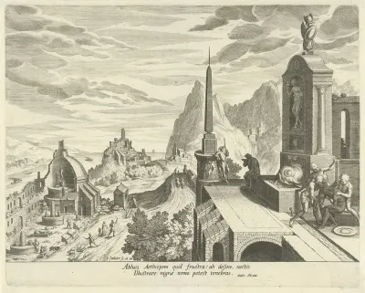 Landschap met het embleem over het wassen van een Moor