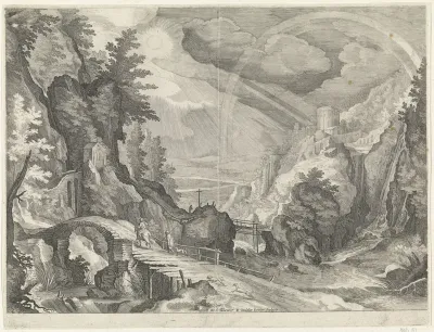 Landschap met het stadje Tivoli en een regenboog